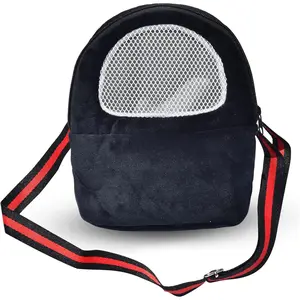 Hamster Carrier Bag, Upgraded Small Animal Bonding Soft Hedgehog Pouch Portable Outgoing Travel Bag with Adjustable Strap and Breathable Mesh for Squirrel Mice Sugar Glider Etc (Black, L) SOFT CORAL FLEECE SMALL PET CARRIER