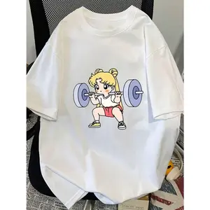 Sailor Moon Lifting Iron Fitness Women's T-Shirt Cotton Girl Children Parent-Child Summer Loose Cute Sweet Fun Short Sleeves DE0