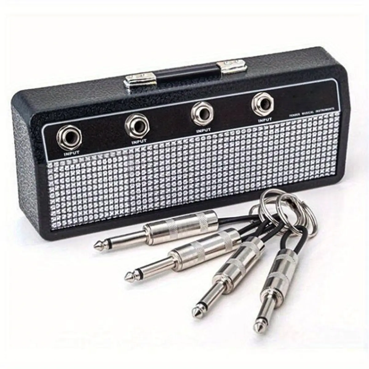 【FaddishDeal】Guitar Amplifier Key Holder with 4 Guitar Socket Keys & 1 Wall Mounting Kit, Classic Keychain Charm Design, Quick Easy Installation, Home Decor, Room Accessories