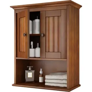 Wall Cabinet, Bathroom  Cabinet Storage with Doors and Adjustable Shelf, Rustic Cabinet Wall Mounted for Bathroom, Livingroom, Kitchen, Cupboard, Reddish Brown