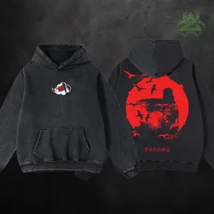 ZagonStore Retro Vintage Limited Edition Uchiha Clan Hoodie - 100% Premium Cotton, Relaxed Oversized Fit, Pre-Washed for Softness, American-Made