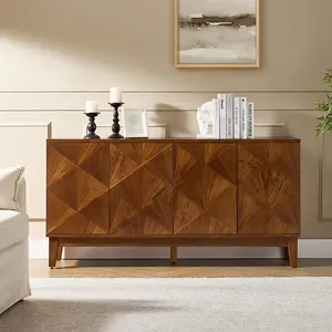 HULALA HOME Marcos 60" Wide Mid-century Geometric Patterns Sideboard with Solid Wood Legs & Magnetic Doors for Easy Access Artistic Durable Design