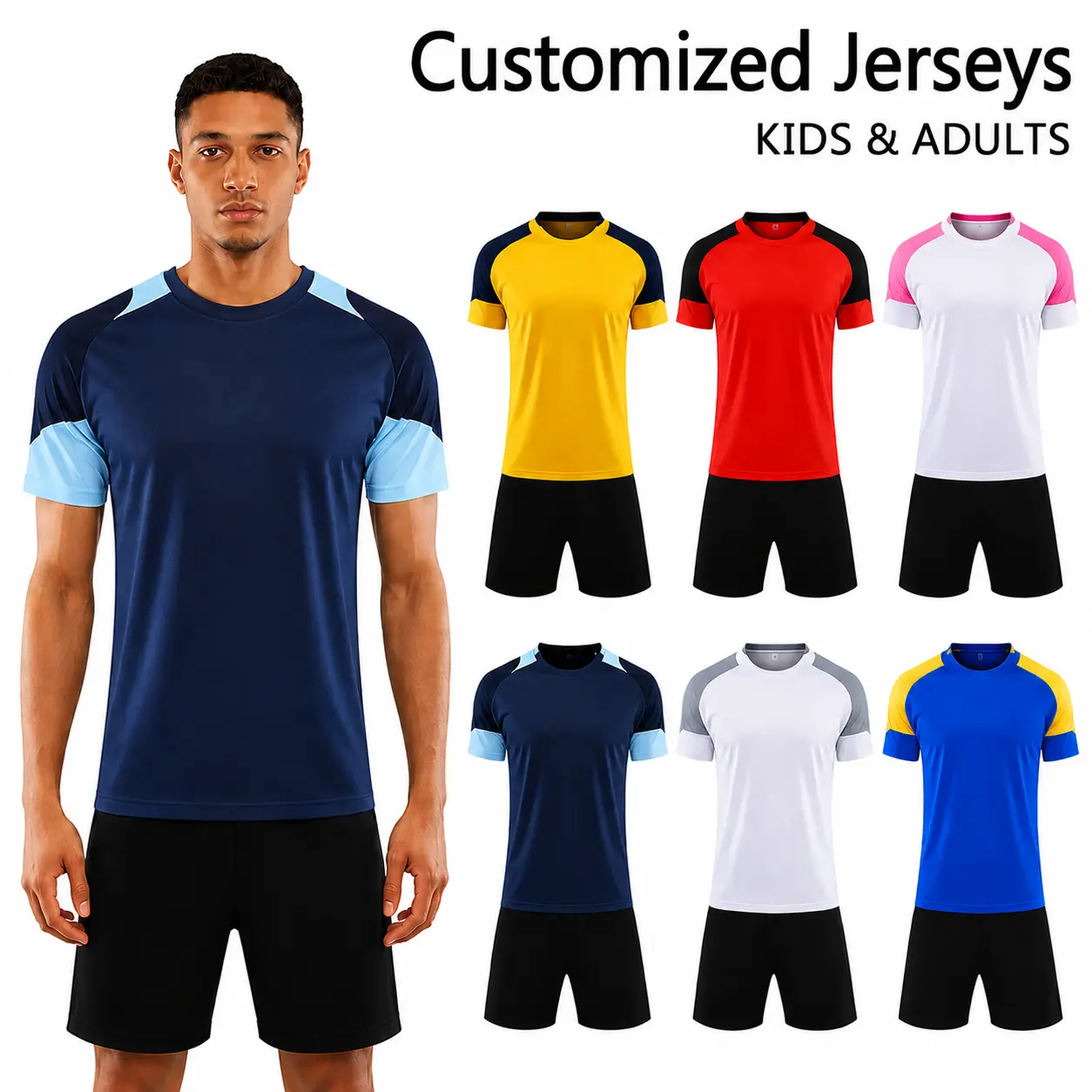 Custom Soccer Jerseys for Boys Youth Personalised Football Shirt Short Set Men Women Premium Polyester Breathable Durable Kit