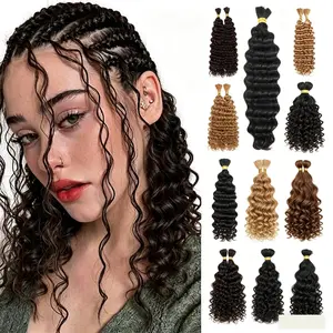 Boho Braiding Hair Deep Wave Bulk Boho Hair for Braiding Curly Bundles Human Hair for Boho Braids Wet and Wavy Braiding Hair Extension No Weft