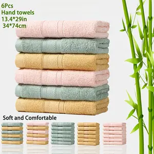 6pcs  Fiber Hand Towel Set (13.4*29in/34*74cm)  Solid Color Hand Towel is soft and comfortable, cool and comfortable, suitable for bathroom, fitness, hotel, outdoor sports, bathroom household items, multi-color optional, Super Absorbent Towel
