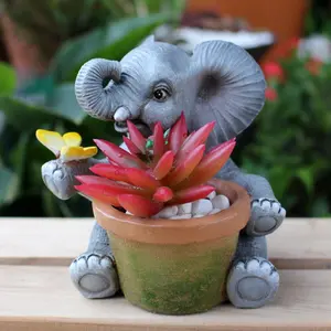 Elephant Design Resin Flower Pot, 1 Box Cute Elephant Playing with Butterfly Design Flower Pot, Animal Lovers Collecting Flowerpots, Home Decor