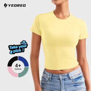 YEOREO Women's Baby T-Shirt- Slim Fit Crew Neck Short Sleeve Quick-Dry Breathable Casual & Workout Top for Summer Fitted Style Essential Womenswear Cotton Fabric Tshirt