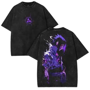 Sasuke Anime Graphic Tee - Stylish Unisex Washed Shirt for True Naruto Fans, Comfortable Cotton Fit with Bold Anime Print Design, Perfect for Streetwear Vibes 90s Graphic American Casual Short Sleeve Tee  Unisex T-Shirt for Menswear Top Tropical