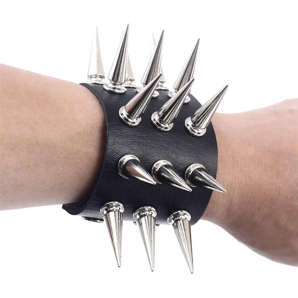 Punk Leather Spiked Bracelets For Men Spiked Cuffs Studded Bracelet Metal Wristband Goth Fashion Jewelry