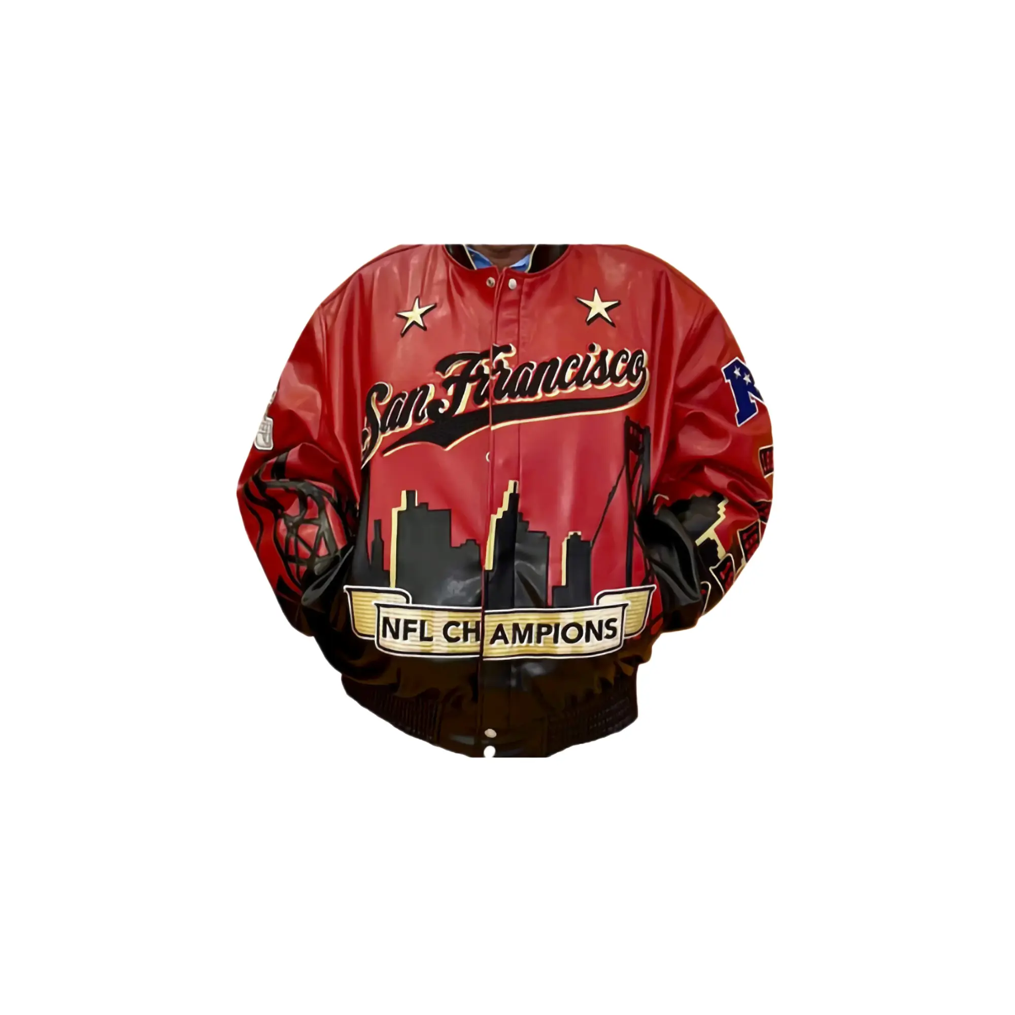 SAN FR 49ERS 5X SUPER BOWL VEGAN LEATHER JACKET 