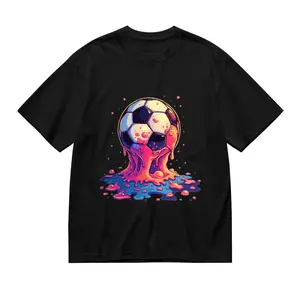 180gWorld Cup Neon Drip Soccer Tee - Pink Blue Melting Ball Oversized Graphic Shirt for Men Women, Trendy Streetwear Top for Soccer Fans and Everyday Wear