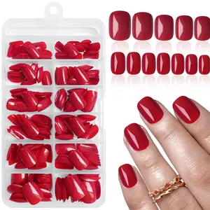 Dark Red Fake Nail, 120pcs/box Short Square Press on Nails, Full Cover Round Fingernails Tip False Nails for Women Girls DIY Nail Art, Nail Tips
