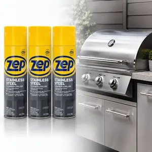 ZEP 14 oz. Stainless Steel Polish,stainless care,spray polish,no-spill can,soil guard,water stains,oil film,mark remover,appliance doors,exhaust hood,prep table,ice machine,coffee station,utility sink,cabinet hardware,elevator panels,hotel kitchen,shine