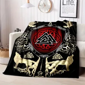 Cozy Viking Valhalla Flannel Blanket – Norse Mythology Design with Celtic Knot, Tree of Life & Beasts – Soft, Warm, and Perfect for Home Decor, Camping, Travel, or Gifts, Travel Blanket | Vibrant Throw Blanket | Cozy Warm Throw