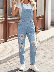 Women's Washed Casual Loose Ripped Harem Denim Overalls, Versatile Jumpsuit for All Seasons, Unique for Outings and Dates