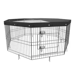 Dog Playpen 8 Panel Foldable Pet Fence with Top Cover, 24" Dog Exercise Pen for Small Medium Dogs, Indoor Outdoor Kennel for Camping & Yard Default