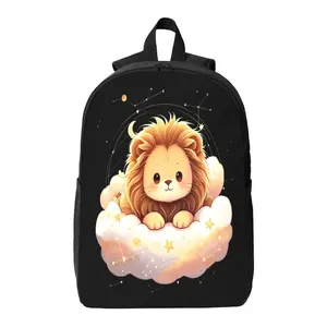 Cute Chibi Leo Zodiac Constellation Backpack, Kawaii Baby Lion Cloud Star Print School Backpack, Lightweight Breathable Laptop Book Bag for Kids Teen Girls Boys, Soft Celestial Astrology Horoscope Travel Daypack
