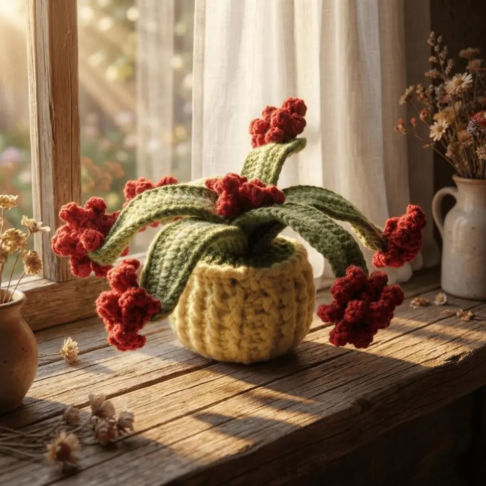 Handmade Crochet Flower Basket, Cottagecore Eternal Flower Bouquet, Decorative Non-Wilt Desk Ornament for Home Decor, Gift for Mom