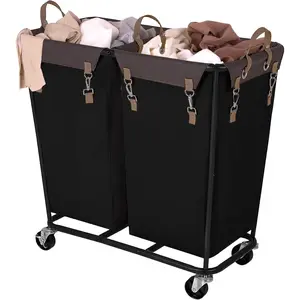 280L Large Laundry Hamper with Wheels, Laundry Basket with Wheels 2 Sections, Clothes Sorter Cart with Divider for Hotel, Home, Black, 1-Pack