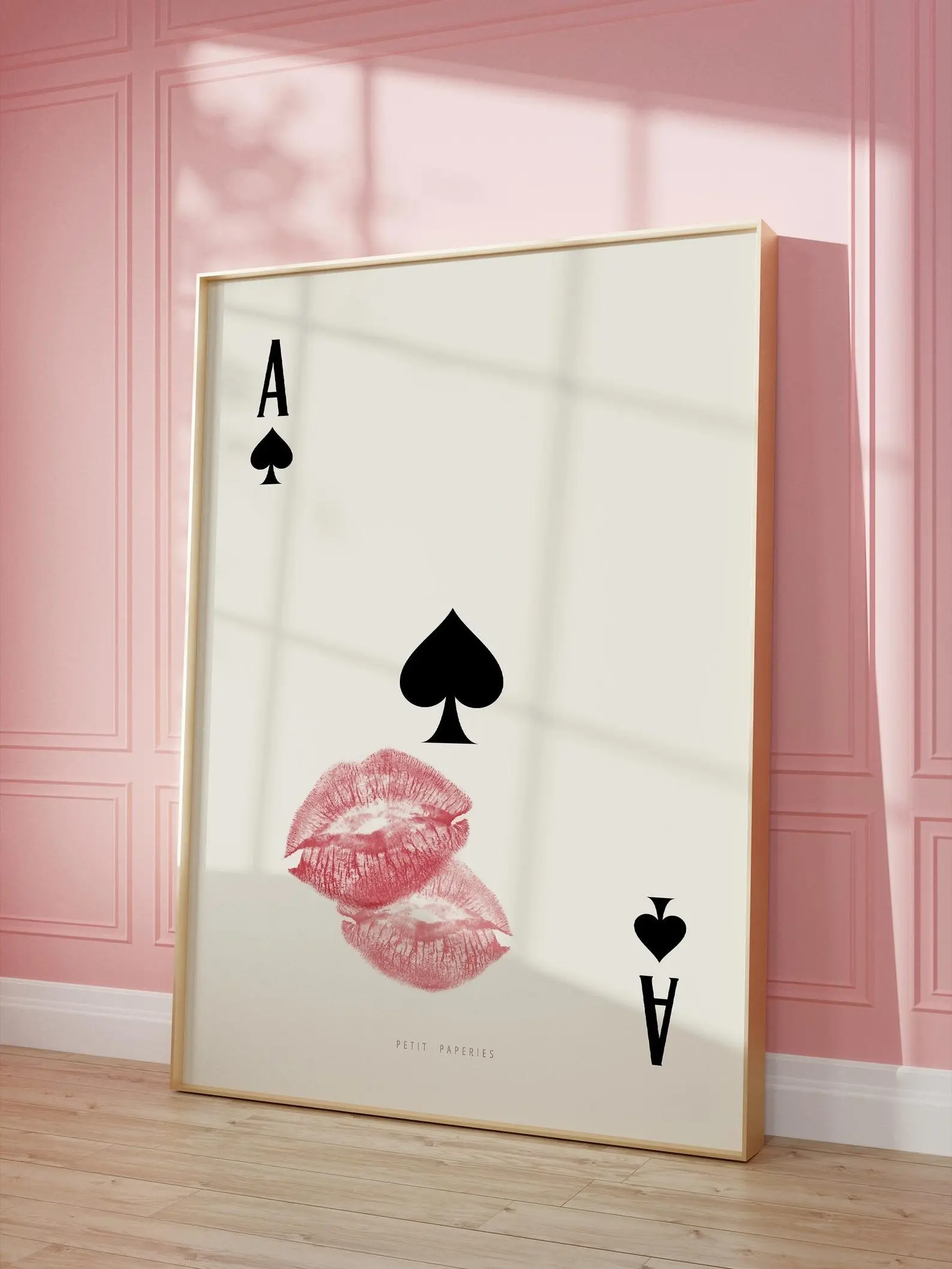 Ace of Spades Wall Art, Retro Playing Card Print, Red Lips Kiss Poster, Femme Fatale Eclectic Decor - Frameless Poster, Canvas