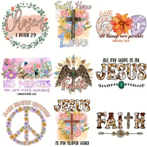 9pcs Faith Iron-On Heat Transfer Stickers, Heat Press Patch DIY Clothing Heat Transfer for T-Shirts, Masks, Jeans, Backpacks, Crafts