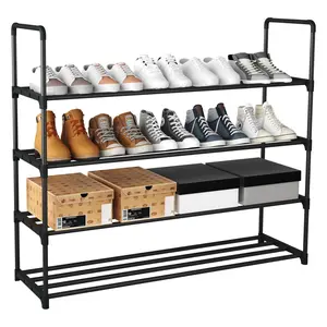 4-Tier Shoe Rack, Metal Shoe Tower, 20 Pairs Shoe Storage Shelf, Entryway Stackable Shoes Organizer with 4 Tiers Metal Shelves, for Closet, Hallway, Entryway, Black