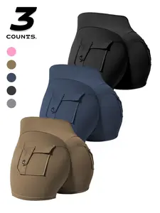 Women's Outdoor Sports 3-Piece Pocket Shorts, High-Waisted Design, Butt-Lifting Effect, Comfortable Gym Wear, Daily Exercise and Fitness, Breathable Athletic Shorts