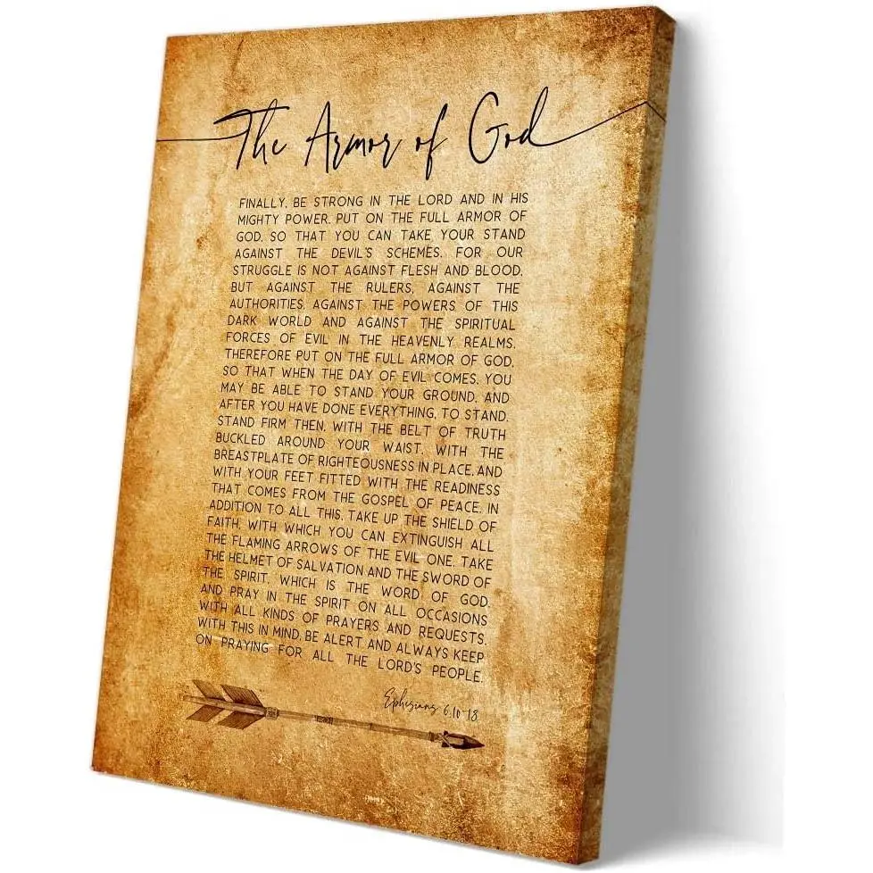 Sboobily Framed Canvas Christian Wall Art, Ephesians 6-10-18 Armor of God Bible Verse Print, Home Decor for Bedroom & Hallway, 12x18 in, Decoration