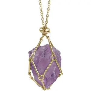 Crystal Holder Necklace Stainless Steel Cage Crystal Gemstone Pendant Necklace Jewelry for Women Men