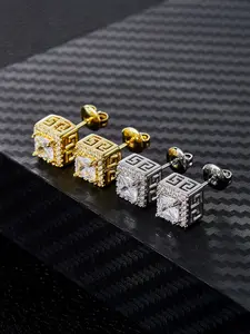 2 pairs of ICED CHICS square hip-hop Ear Studs sets, made of copper inlaid zircon material, can be worn stably in daily life. They are suitable for dates, couples, and both men and women Earrings Jewelry