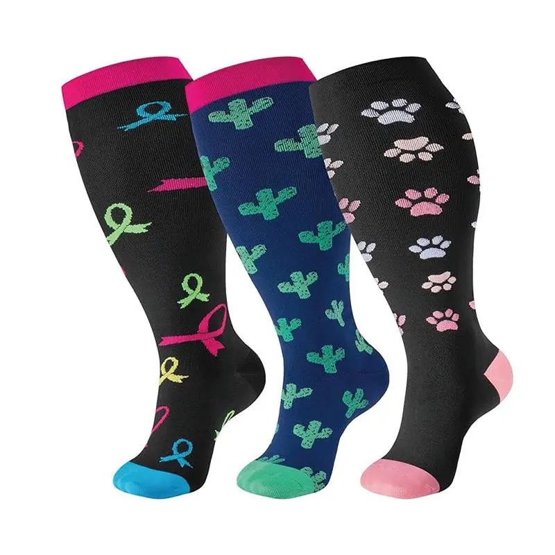 Sports Socks Compression Set Oversized Striped Compression Socks 3 Pairs: High Elastic Fit for Gym Cardio & Post-Training Recovery