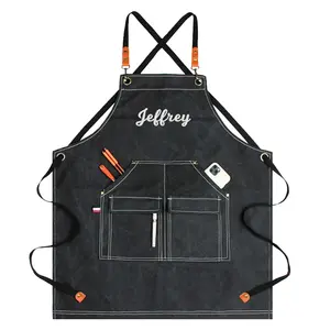 Personalized Canvas Apron for Men, Water-Proof BBQ Apron Nature for Women, Barista's Apron for Him, Birthday Gift, Father's Day Gift, Cross Back Hand Cotton Strap