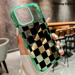 Black checkered Pattern Phone Case for iPhone 17 Pro Max Air 16 Plus 15 14 13 12 11 Non Slip TPU Soft Shell Non-Yellowing Shockproof Clear slim Protective Softcase Rugged Durable Back Cover, Advanced fashion gift