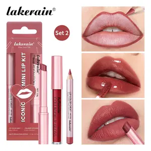 Lakerain 3 Counts Iconic Mini Lip Kit 3-in-1 Travel Lip Set, Lip Liner+Matte Lipstick+Gloss, Multiple Shade Sets Available, Long-Wearing Portable, Easy to Apply for Defined Lips, Ideal for Travel, Daily Touch-Ups Gifting Lipgloss