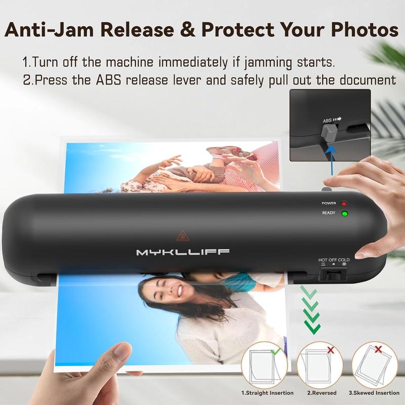 Laminator Machine 9-Inch Portable Thermal Laminater with Hot & Cold Modes, A4 Small Laminating Machine with ABS Jam-Release, 3-Min Warm-Up, 6-in-1 Photo Laminadoras Kit for Office & Classroom, Black