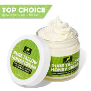 Holiway Pure Tallow Honey Cream - 100% Grass Fed & Finished - 2oz Body Butter for Soft Smooth Skin - All Natural Moisturizer & Organic Repairing Cream