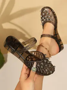 Women's New Transparent Flat Roman Sandals, Summer Breathable Hollow Design for Beach & Outdoor Activities, Best Casual Jelly Shoes Choice Footwear