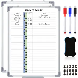 in and Out Magnetic Dry-Erase Board 24" x 18" Aluminum Framed White Board with 33 name lines, comes with magnetic dry-erase marker, eraser and 35 magnets, wall-mounted for office employee