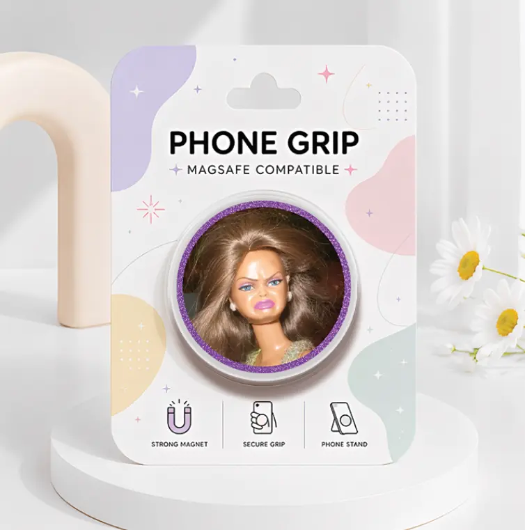 Disgusted Doll Face Phone Grip Magsafe, Funny Y2K Meme Phone Holder, Retro Kindle Grip, Cartoon Phone Stand, Gifts For Teenagers