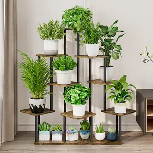 Plant Stand 9 Tier Indoor Metal Flower Shelf for Multiple Plants Corner Tall Flower Holders for Patio Garden Living Room Balcony Bedroom, Black Oak Deals For You Days