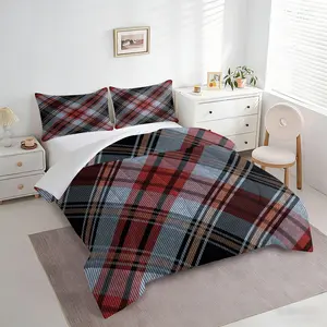 2/3pcs Retro Red Blue Tartan Comforter Set, Plaid Print Quilt Bedding Set with Pillowcases, Vintage Checkered Bedspread, Soft Microfiber Lightweight, All-Season Preppy Style Bedroom Decor for Teens Adults