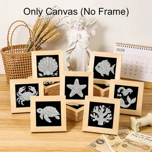 【New Arrival】12Pcs Mini Crystal Ocean Animal Diamond Painting Canvas - 5.91 Inch No Frame Rhinestone Art Kit for Home & Office Decor, Ideal Gift