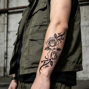 Edgy Gothic Rose & Thorn Temporary Tattoos - Waterproof Long-Lasting Fake Tattoos for Grunge & Alt Aesthetic