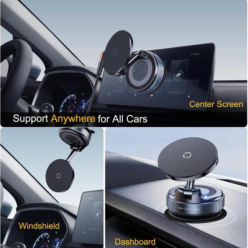 Magsafe Car Mount Charger, 15w Turbo Wireless Charging, Suction Cup Phone Mount, 360° Adjustable Vacuum Magnetic Holder, Wireless Mobile Charger for iPhone 12-17 Pro Max