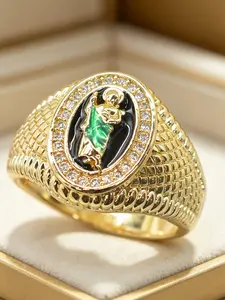 Elegant Glaze Saint Jude Portrait Ring, Vintage Men's Daily Wear, Thanksgiving, Church Prayer Religious Jewelry