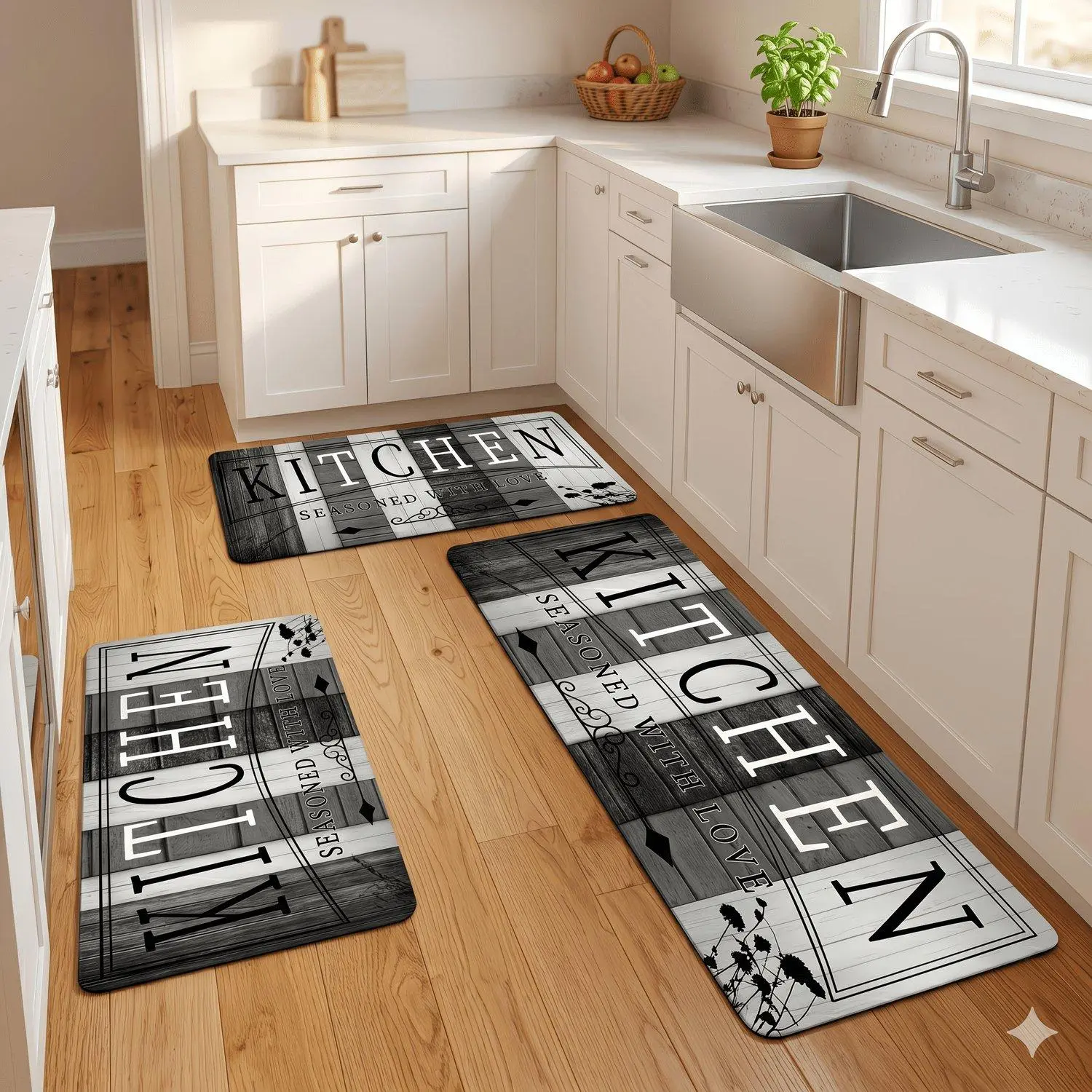 Non-Slip Kitchen Mat Set - Machine Washable & Absorbent for Sink/Stove/Coffee Area, Long Hallway, Home Decor