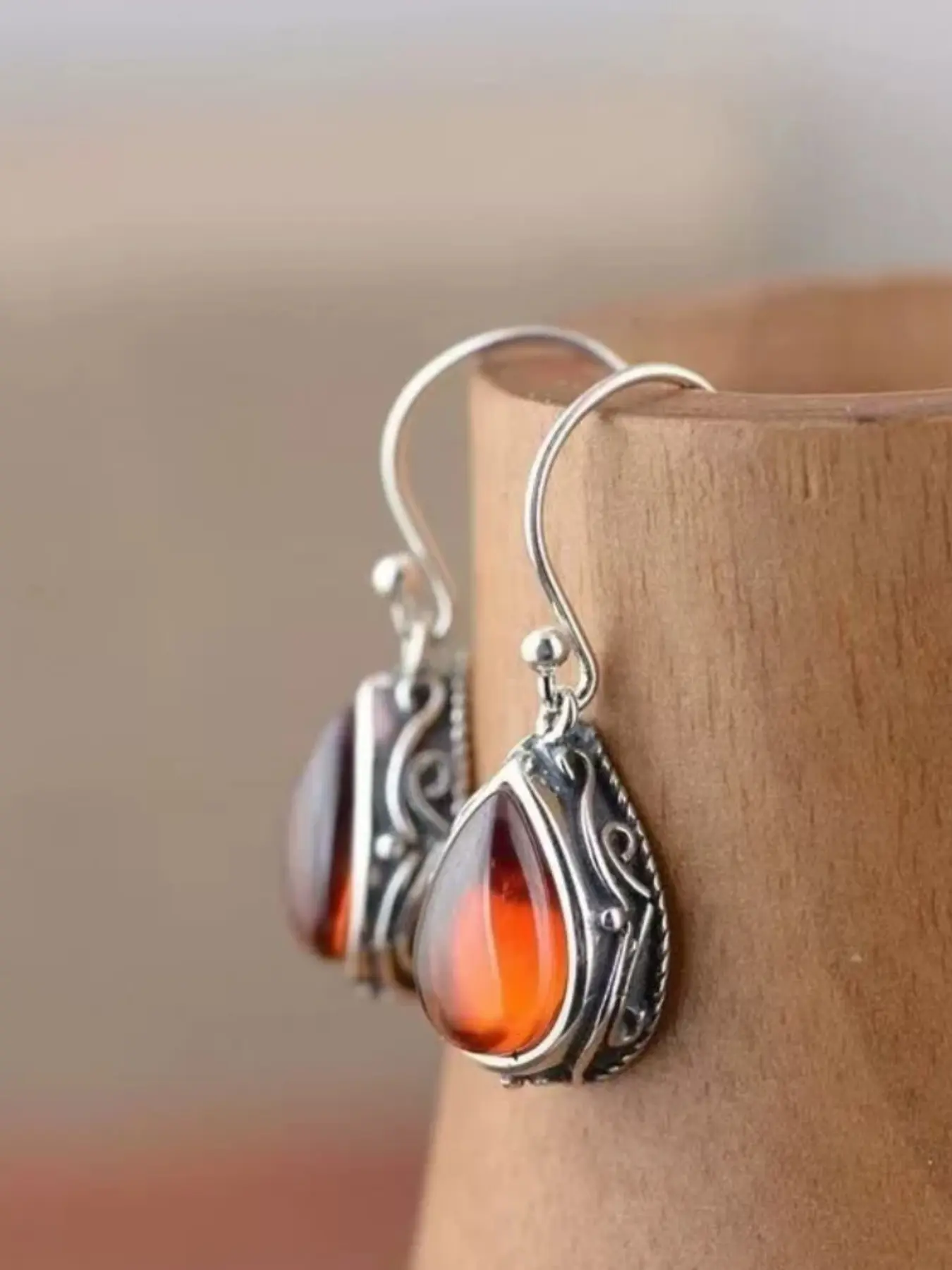 Fashion Waterdrop Vintage Oxidized Earrings Set, Tibetan Silver Color Ethnic Style, Perfect Holiday Gift🎁, Suitable for Any Occasion, Boho Style Jewelry, Jewelry Gifts