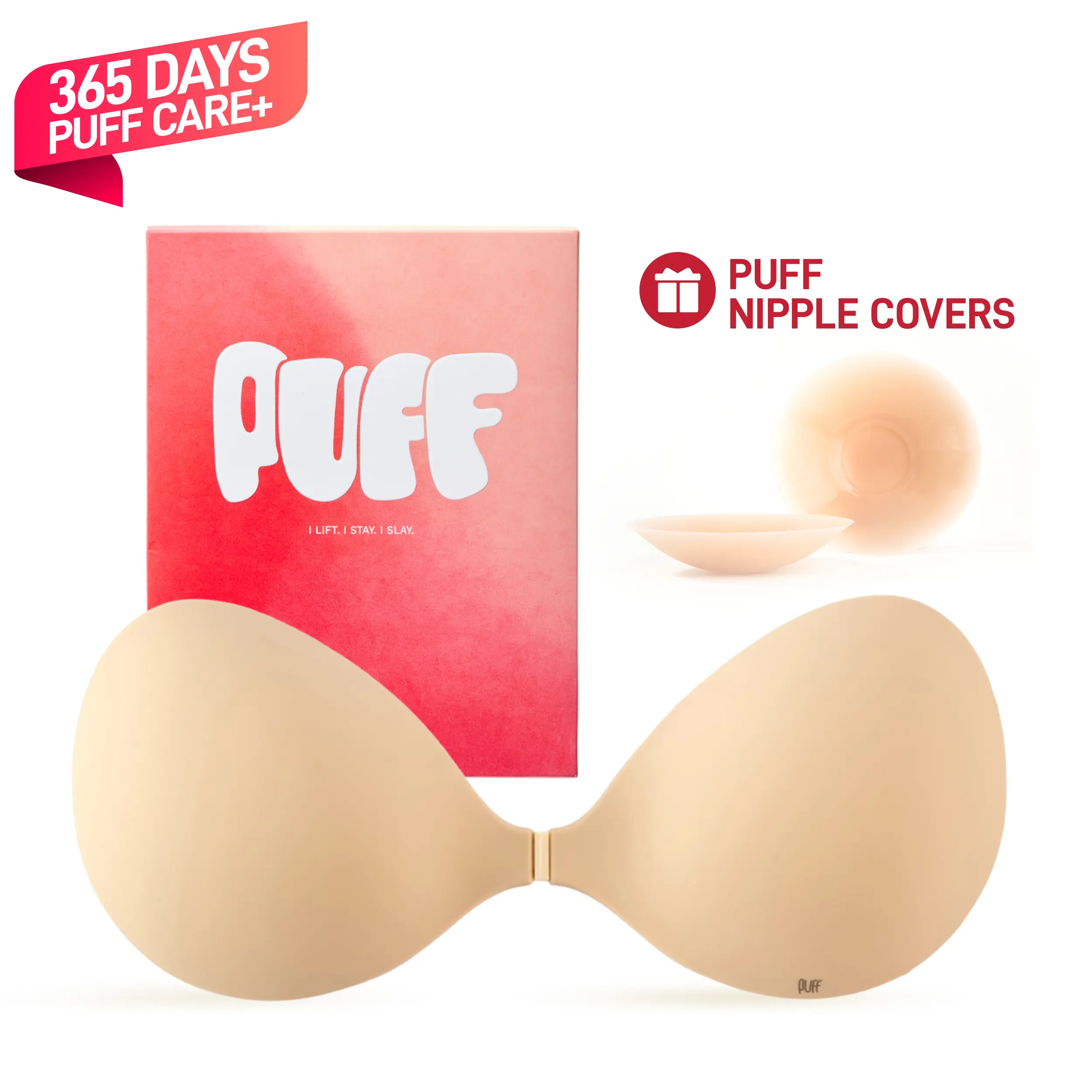 PUFF Sticky Bra – No.1 Push-up Sticky Bra, Waterproof & Sweat-proof Invisible Bra, Reusable Silicone Adhesive Bra for Women, Includes Storage Board & Replaceable Pads