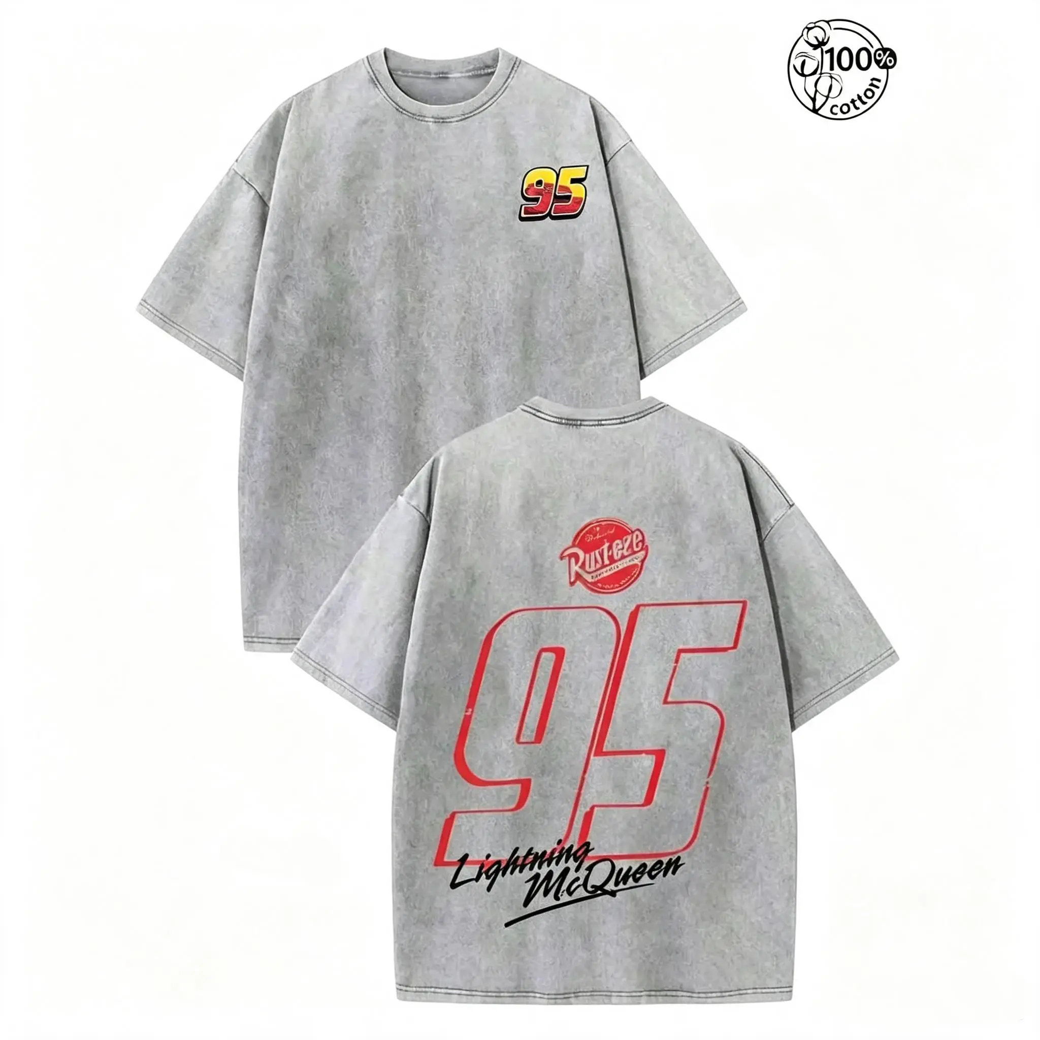Heavyweight Vintage Washed Racing Tee 95 Graphic T Shirt Retro Motorsport Streetwear Oversized Shirt Y2K Car Culture Aesthetic Fashion Top Casual Short Sleeve Tee For Men