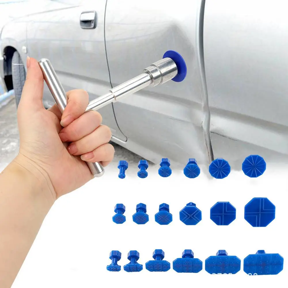Car Dent Puller, T-shaped Handle Dent Removal Tool with 18pcs Glue Puller Tabs, Universal Car Body Repair Tool Kit, Car Repair Tools